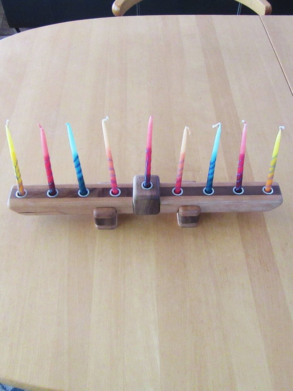 Hand crafted wood Hanukkah menorah - walnut & cherry - 18" - Judaica
